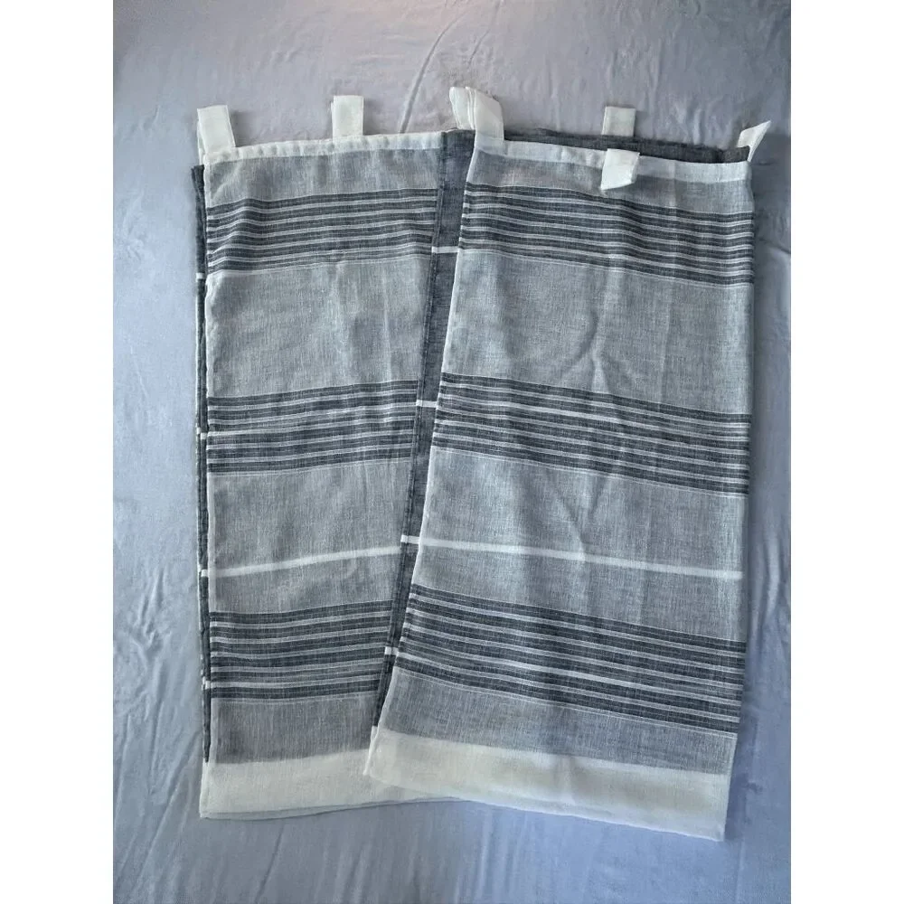 Nicole Miller New York Sheer Tab Blue/White Stripe Long Curtains Panels, 84x37